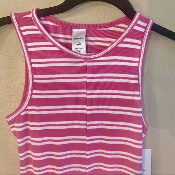 NWT Tank Top XL (14/16 Girls) Nordstrom Pink White Stripes Ribbed Tank - Picture 2 of 13